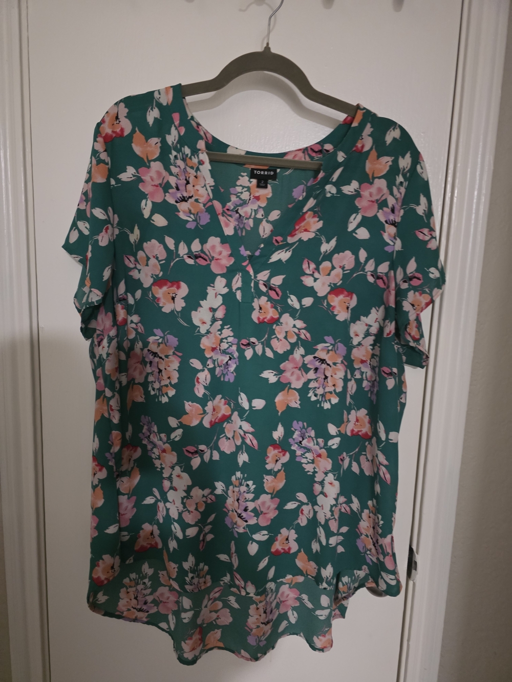 TORRID Teal Floral V-Neck Blouse
